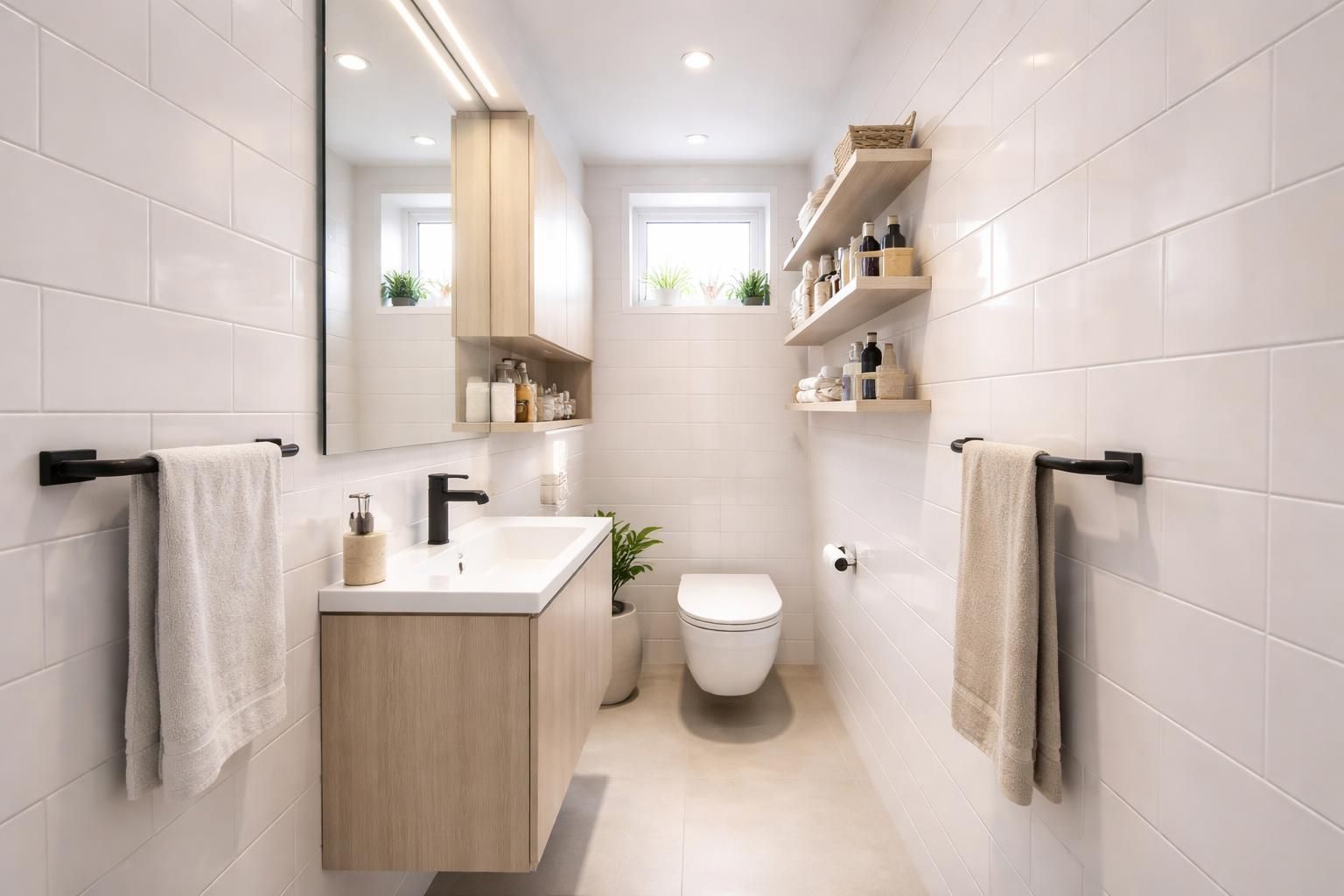 Idées déco pour une salle de bain en couloir : optimisez chaque centimètre