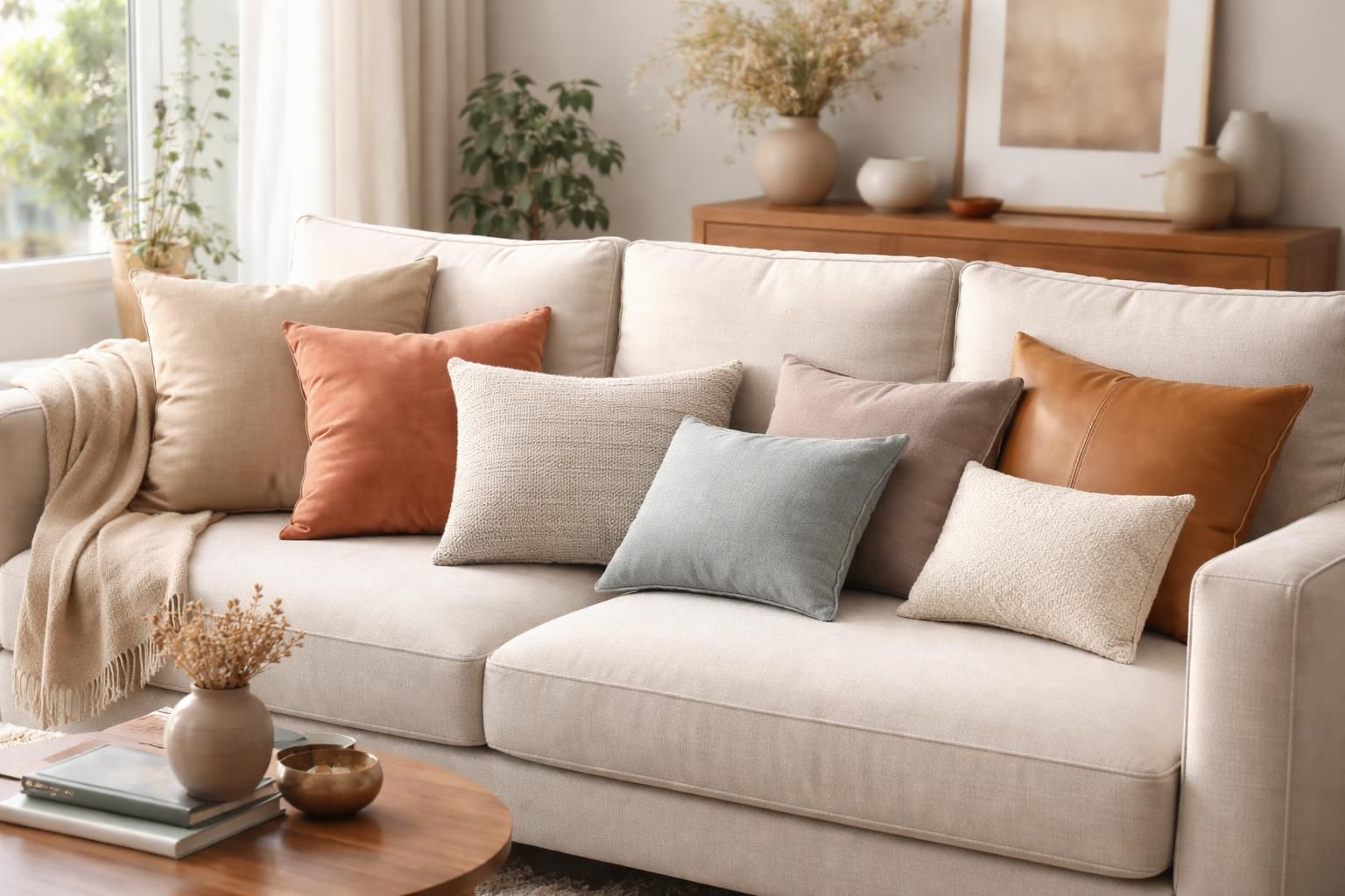 Quel coussin choisir pour un canapé ? Le guide des tailles et matières