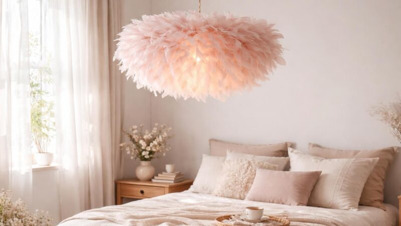 Suspension plume rose : apportez de la douceur et du rêve dans une chambre
