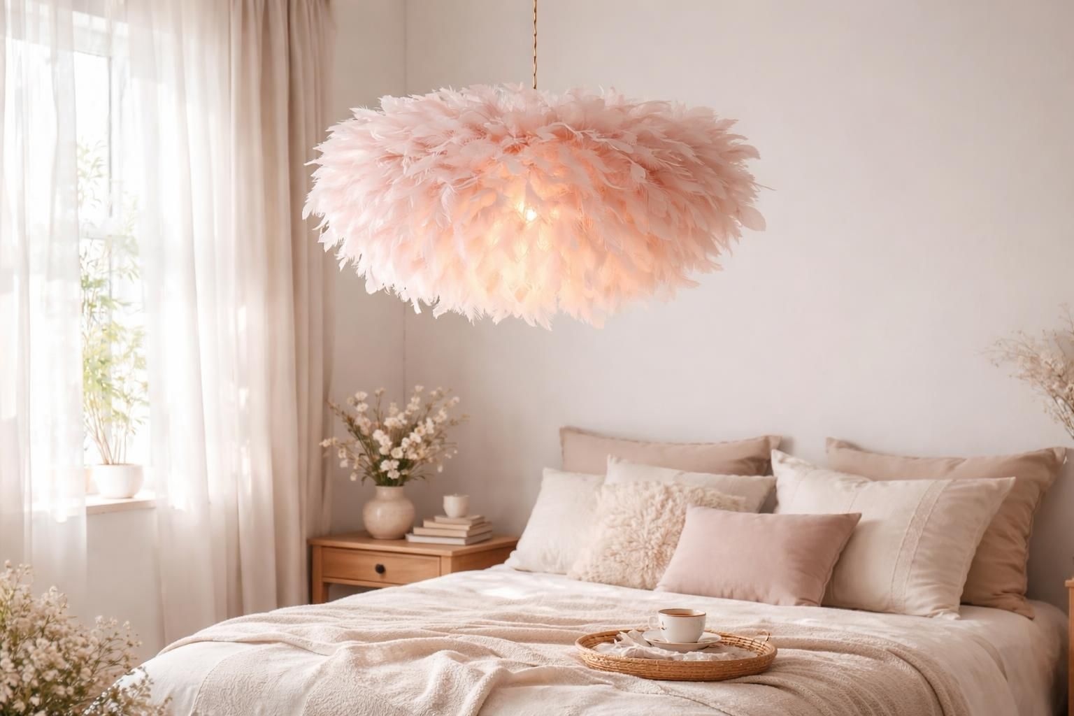 Suspension plume rose : apportez de la douceur et du rêve dans une chambre