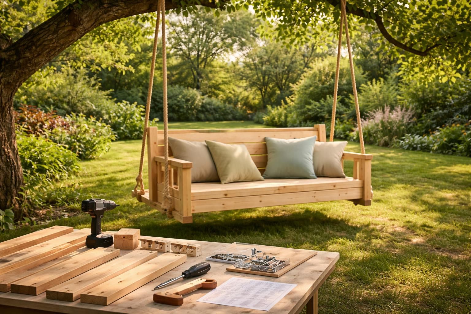 Fabriquer une balancelle : notre plan de construction pour un jardin cosy