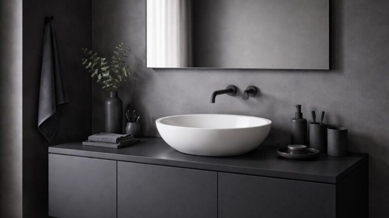 Set de salle de bain gris anthracite : l&rsquo;élégance du sombre pour votre vasque