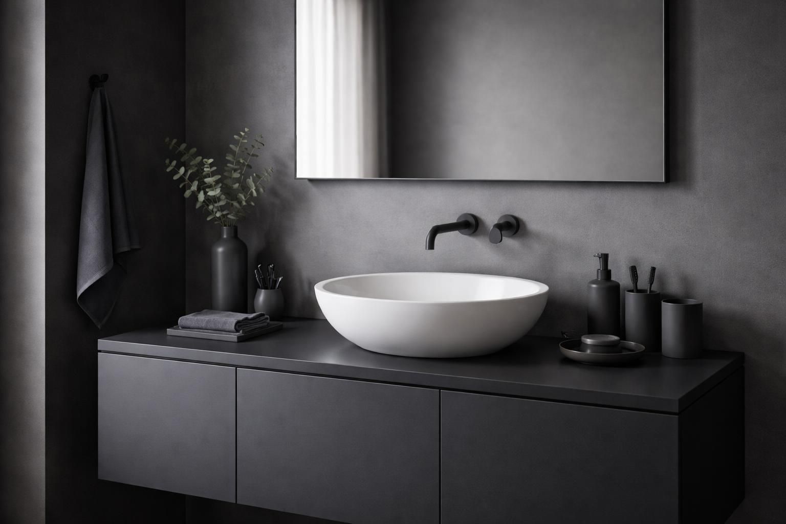 Set de salle de bain gris anthracite : l&rsquo;élégance du sombre pour votre vasque