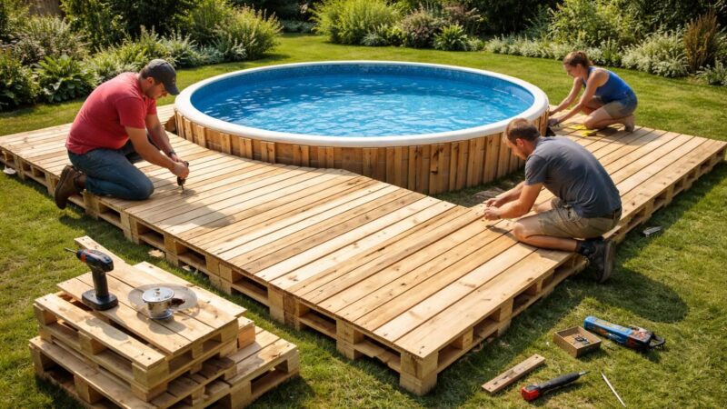 Construire une terrasse en palette pour piscine hors sol