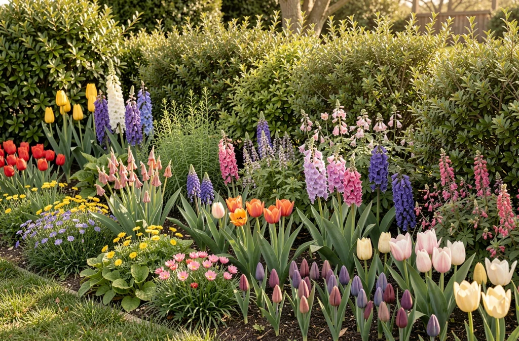 Massif planté en étages avec des floraisons échelonnées